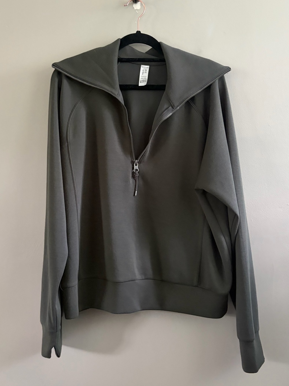 SPANX Quarter Zip Pullover Sweatshirt Olive Green Size Large Super Soft - Picture 5 of 5